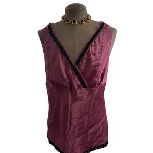Lane Bryant Womens Satin Babydoll Top Lingerie Cami Tank Lace Pink Lace Trim 18
